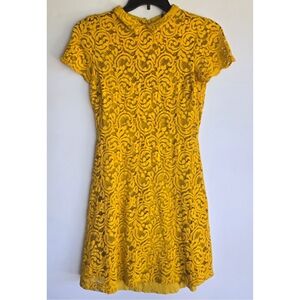 Zara Basic Yellow Lace Dress With Collar Size S